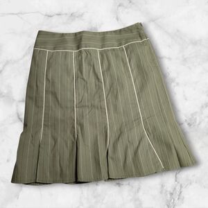 Vintage Y2K Nanette Lepore Midi Skirt Green Pinstripe Coquette Feminine Size 6